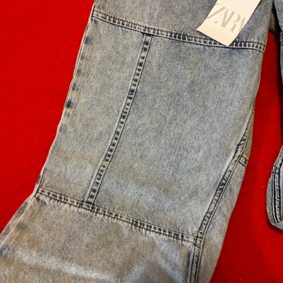 Zara light blue belted denim loose relaxed jeans pants made in Europe NWT - Picture 7 of 11